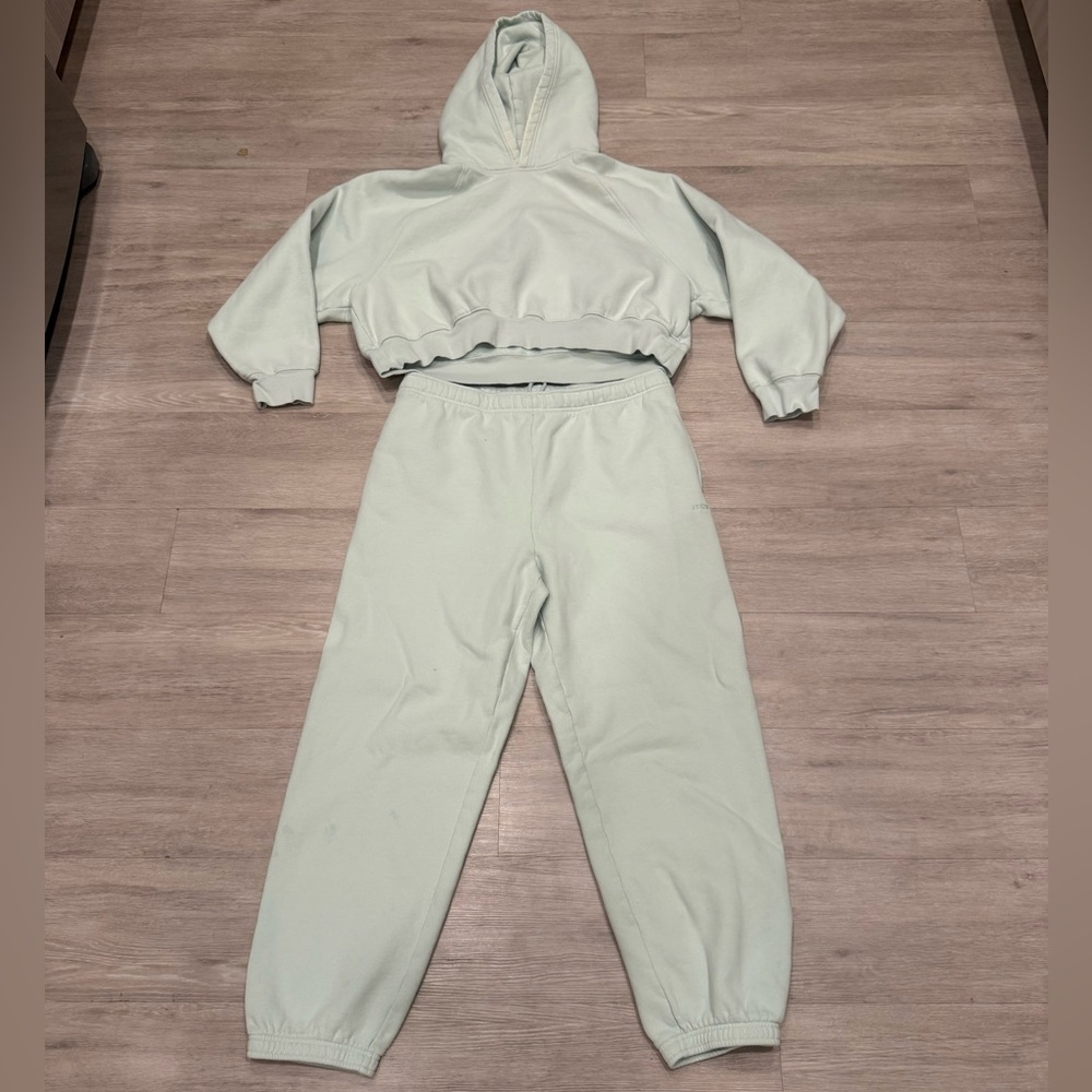 Aritzia Mint Green Cropped Hoodie & Joggers Set